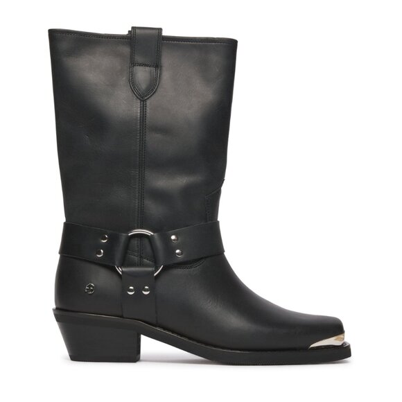 NWT Anine Bing Ryder Biker Boots Mid-Calf Shaft Metal Toe Cap Low Stack Heels 41 - Picture 1 of 9